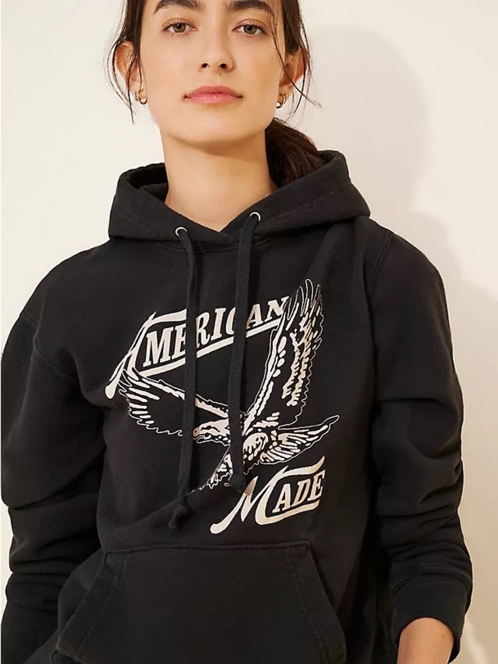 Original Retro Brand Black Pullover Hoodie with Cream Print